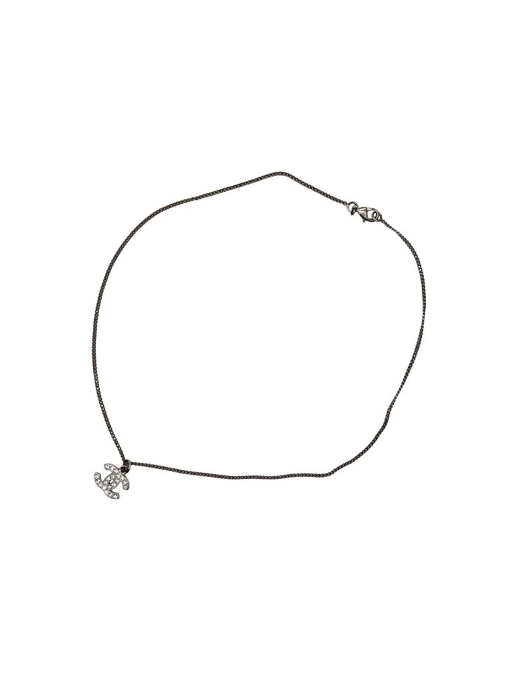 Chanel CC Logo Necklace 09 44 Rhinestone Metal Clear Silver